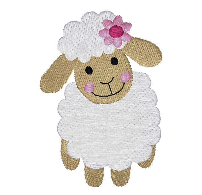 Schaf stehend weiß mit Blume
