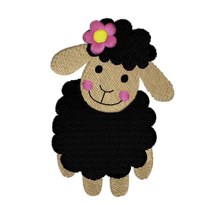 Schaf stehend schwarz mit Blume